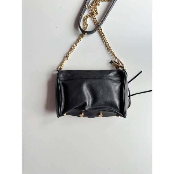 REBECCA MINKOFF Mini MAC Black Leather Gold Chain Crossbody Purse Bag - Picture 4 of 13